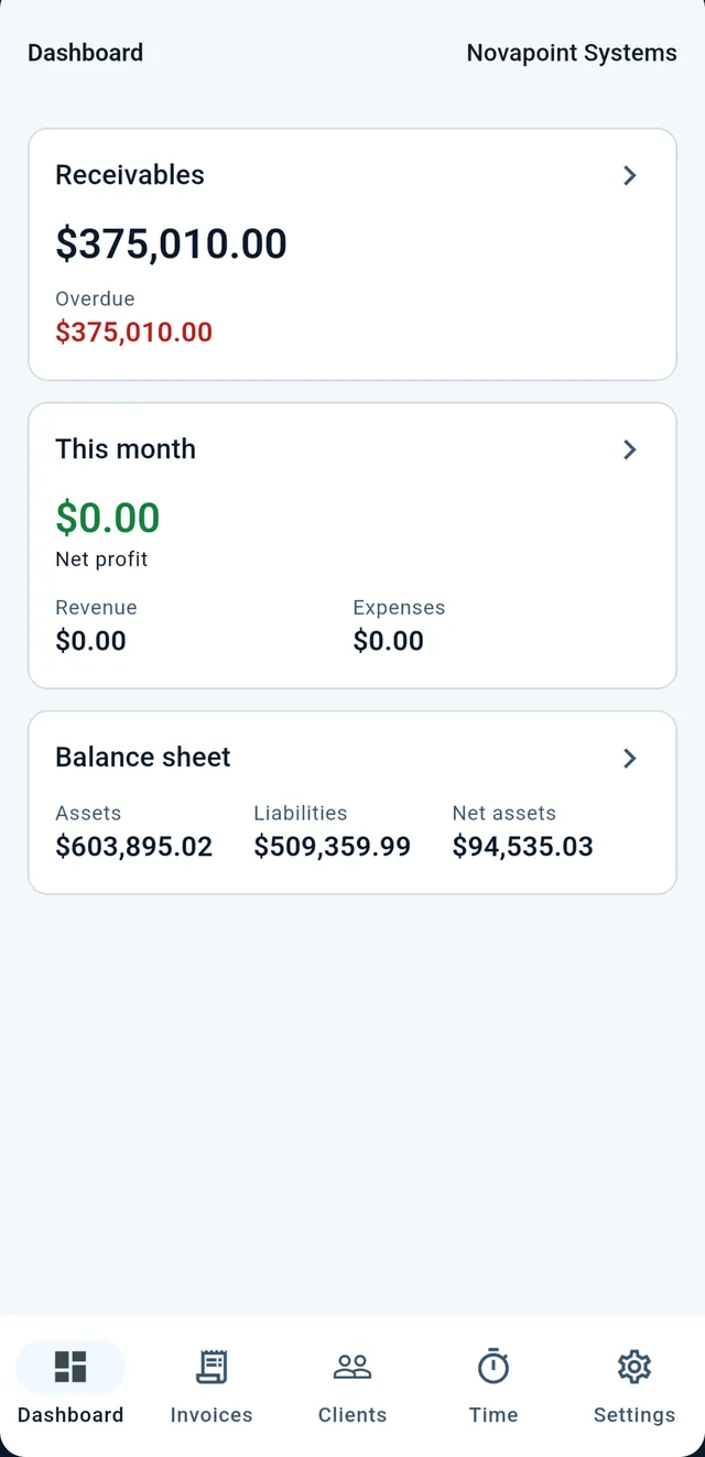 TridentERP mobile: dashboard