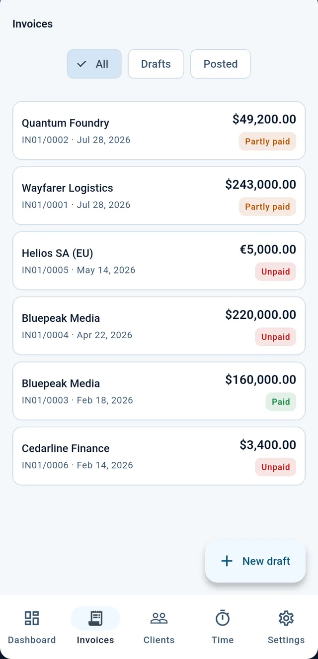 TridentERP mobile: invoices